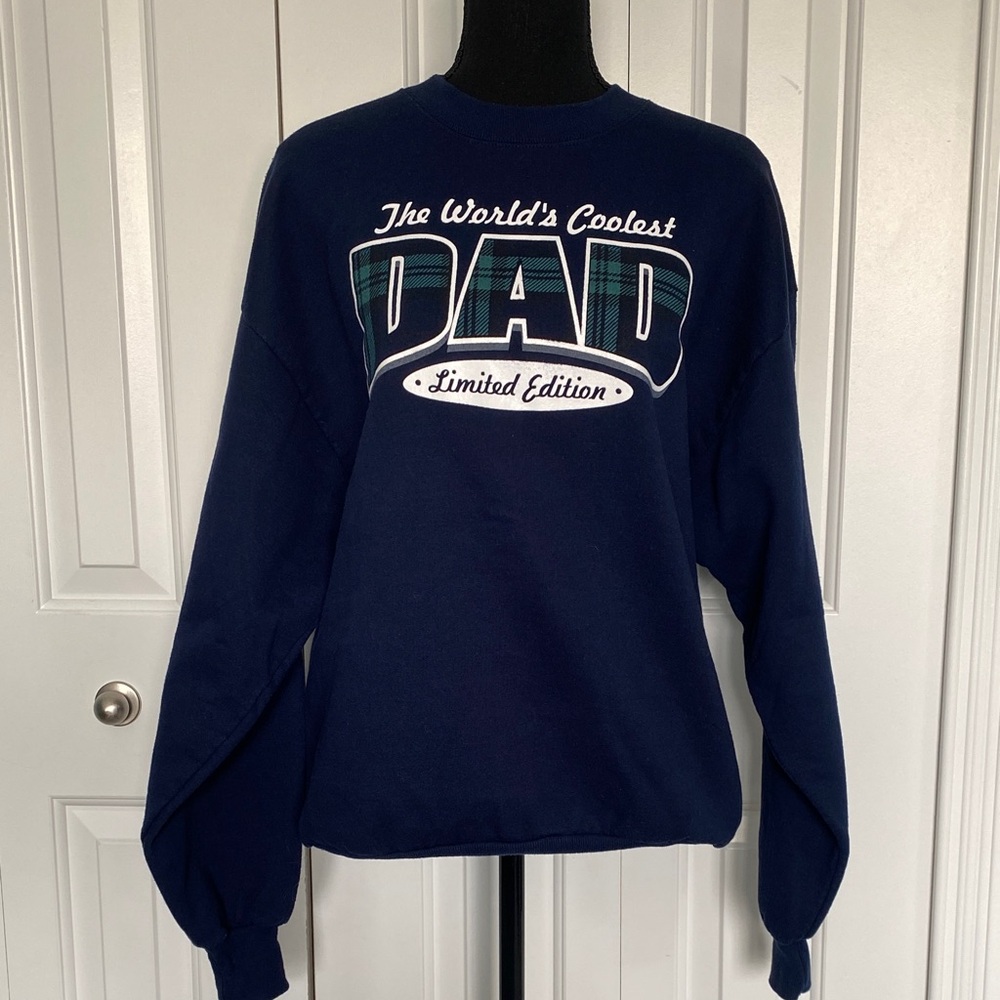 Jerzees Large The World’s Coolest Dad Limited Edition Navy Blue Crewneck Sweater